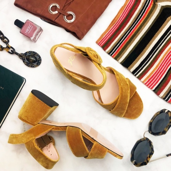 J. Crew Shoes - J. Crew Golden Amber Velvet Block Heel Sandals